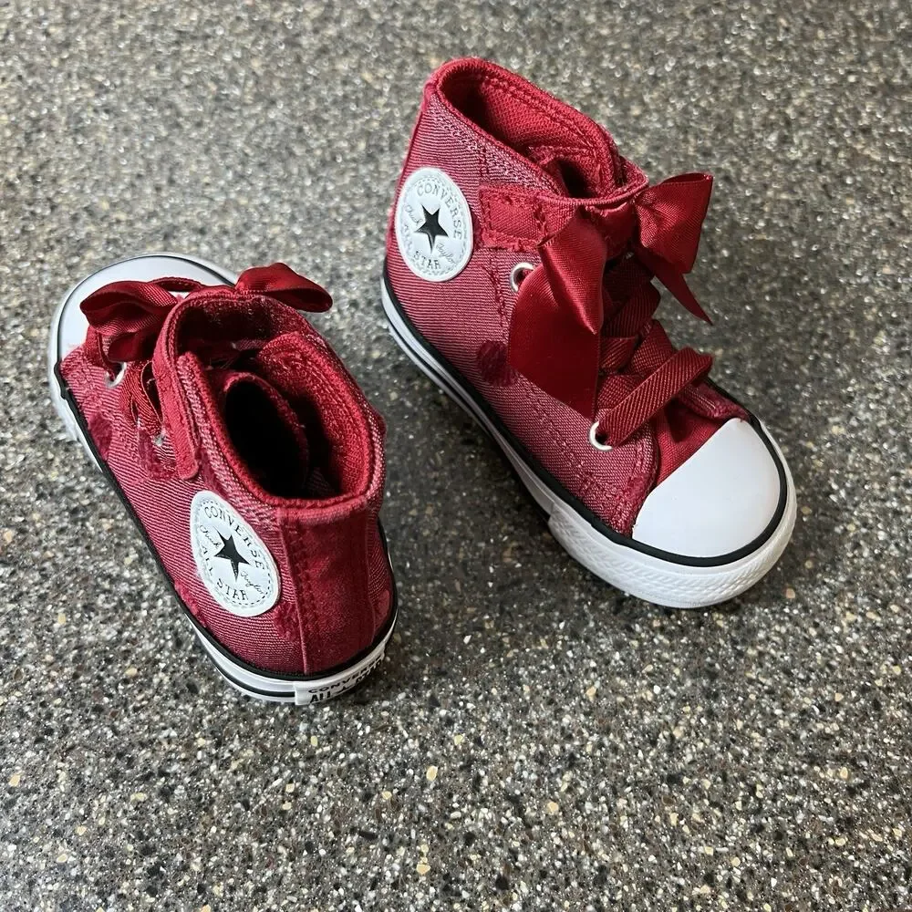 Converse All Star Little Kids Infant 5 Classic Red High Top Bow Acc Sneaker Shoe